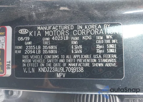 2020 Kia Soul Lx из США, поврежденный, VIN KNDJ23AU9L7099138